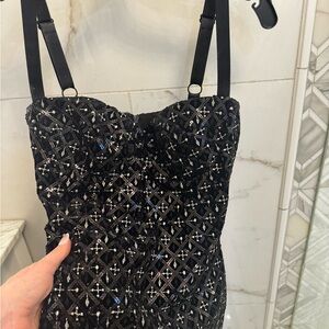 NADINE MERABI Black Evening Dress with Bustier Detail